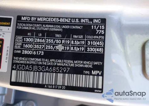 2016 Mercedes-Benz Gle 350 from USA, damaged, VIN 4JGDA5JB3GA685297